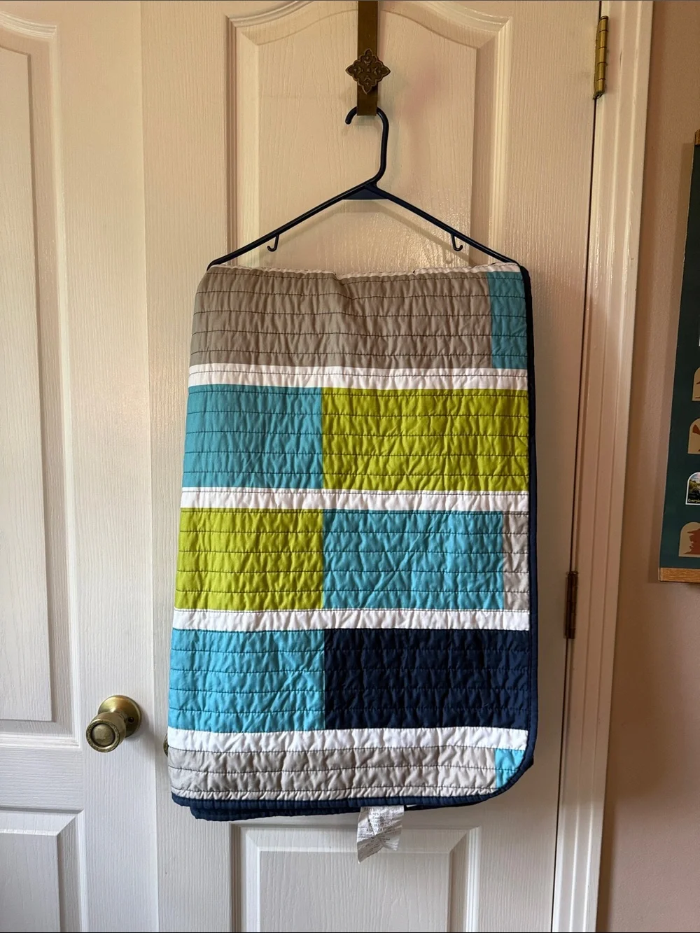E25 Striped Quilted Blanket in Navy, Light Blue, Teal